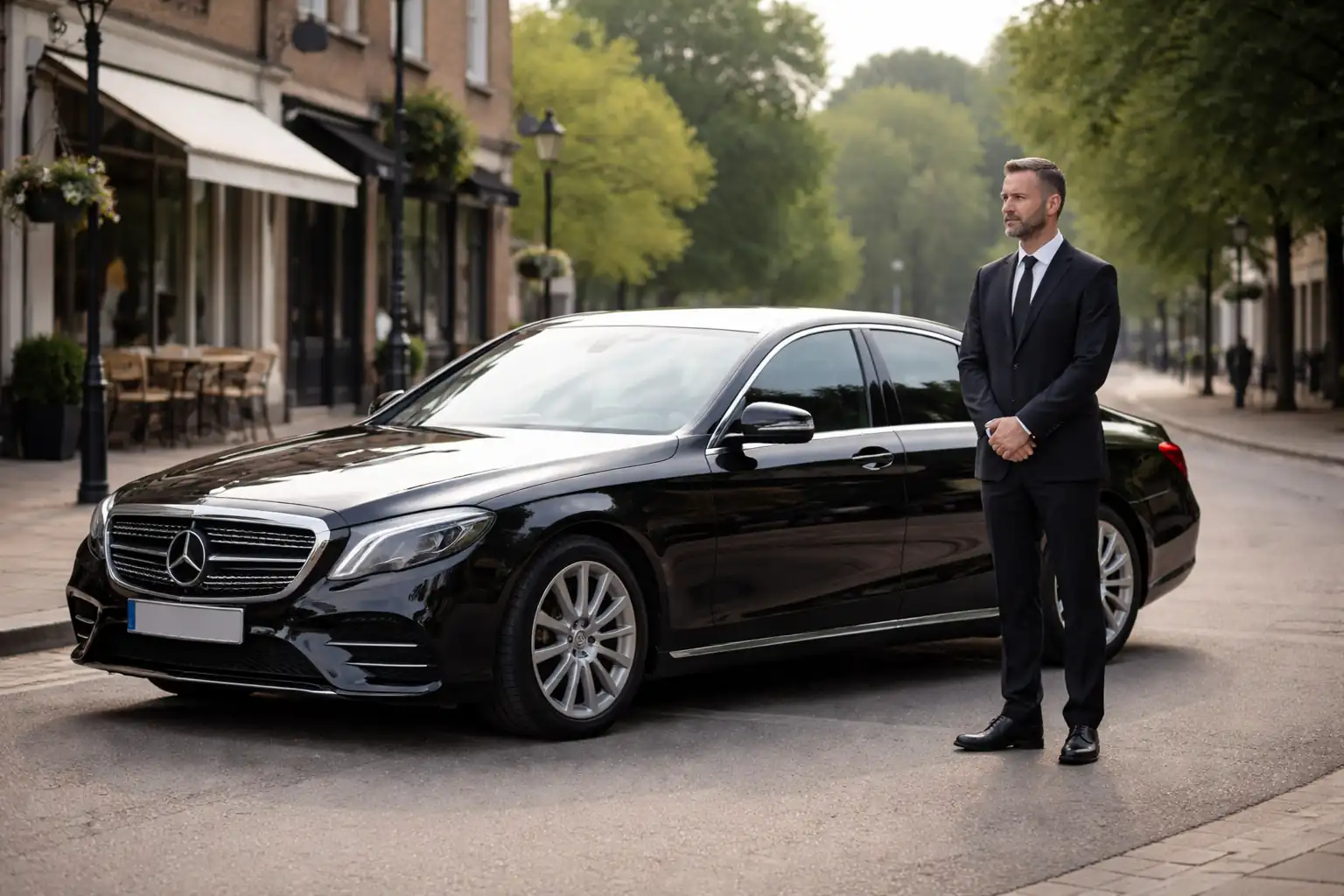 Chauffeur vehicle at dusk